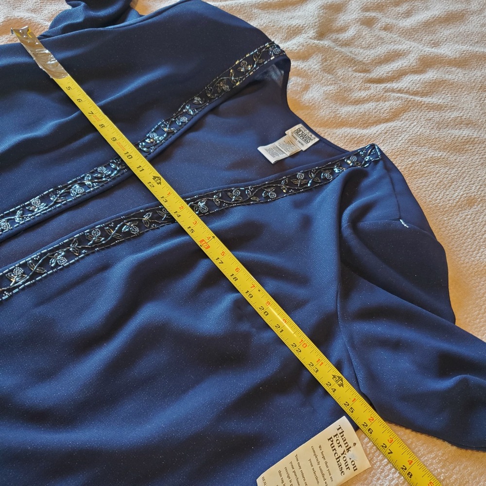 R&M Richards Navy Blue Beaded Evening Jacket Plus Size 24WP Karen Kwong - Picture 4 of 8